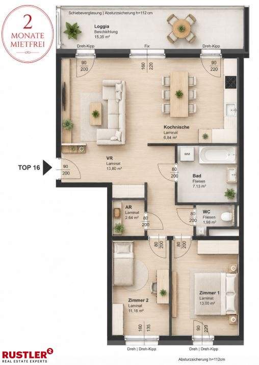 Sehr gut aufgeteilte 3 Zimmerwohnung - WG geeignet!