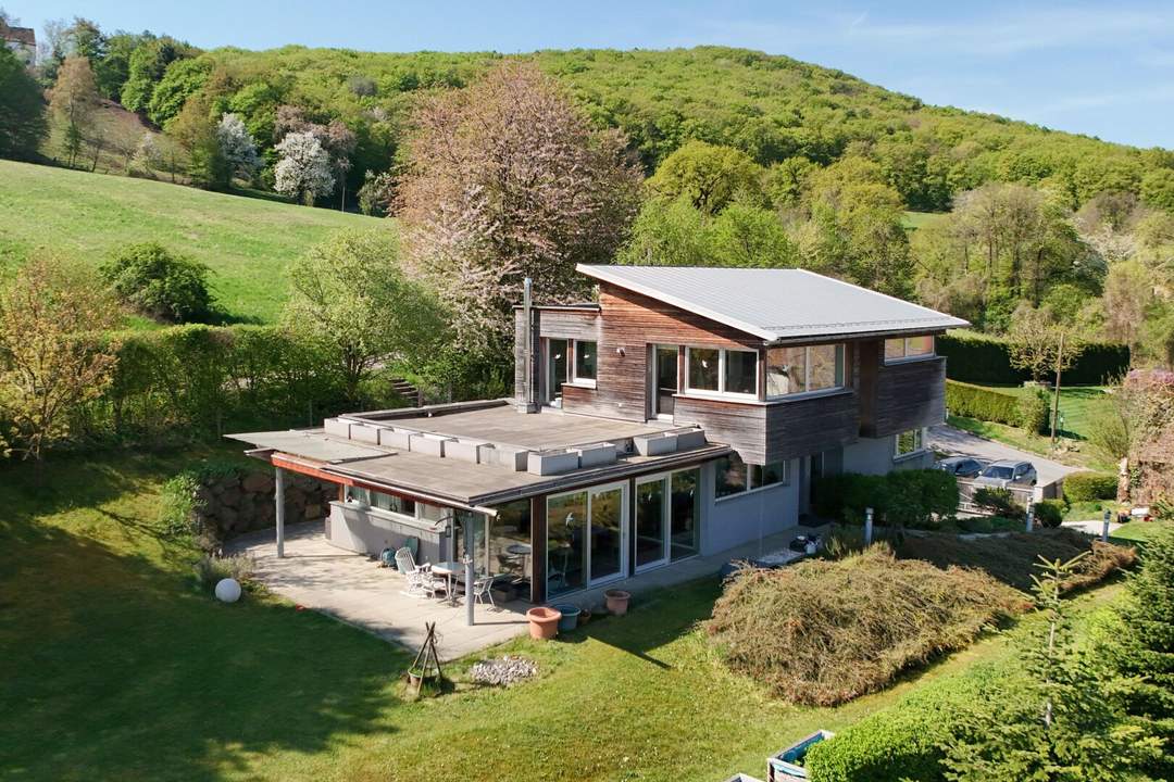 Nachhaltig wohnen mit Erdwärme – Architektenhaus in idyllischer Grünruhelage mit Weitblick