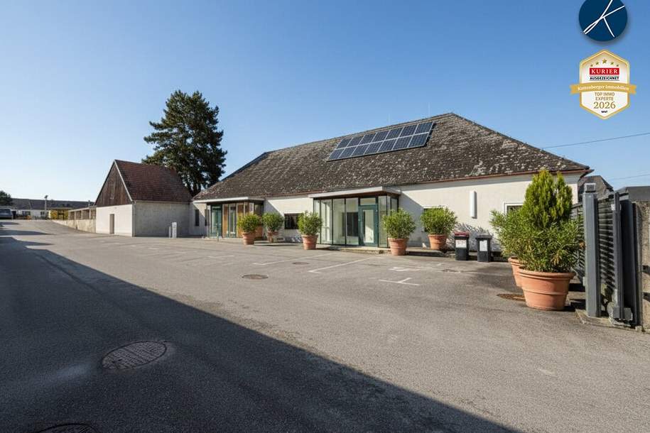 Firmensitz / Betriebsobjekt mit 320m² Büros, 400m² Hallen/Garagen &amp; 750m² Lagerplatz, Gewerbeobjekt-miete, 5.200,00,€, 3500 Krems an der Donau(Stadt)