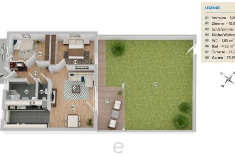 HYGGE Wohnen Top B0.2 - Traumhafte Gartenwohnung 68,38m² mit 3 Zimmer, Wohnung-kauf, 4600 Wels(Stadt)