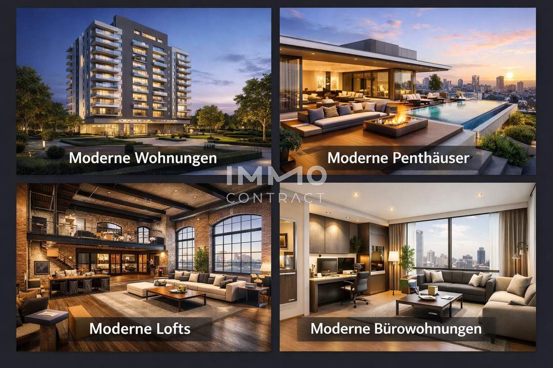Hochhaus - Büroapartments I Moderne Wohnkomplexe I Luxus. Lofts Penthouse Wohnungen I Villen