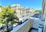 STAATSOPER-BLICK, Opernring, klimatisierte 5 Zimmer, Stehbalkon, Komplettküche, 2 Bäder mit WC, Flügeltüren, Parketten