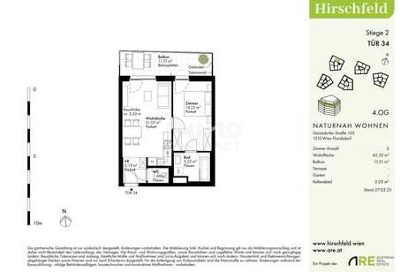 Schnell sein lohnt sich: Sofort beziehbarer 2-Zimmer-Neubau mit Balkon im Hirschfeld, Wohnung-kauf, 259.000,€, 1210 Wien 22., Donaustadt