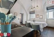 Leben im historischen „Freihof“ in Döbling: großzügige 3 Zimmer Wohnung mit Blick auf die Donau - Optional mit Parkplatz & Garten mit Pool