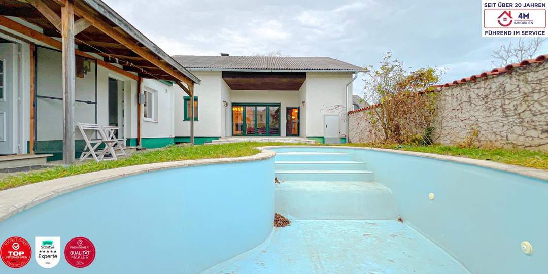 Ausbaufähiges Einfamilienhaus mit Pool + saniertes Nebengebäude mit zwei separaten Wohneinheiten