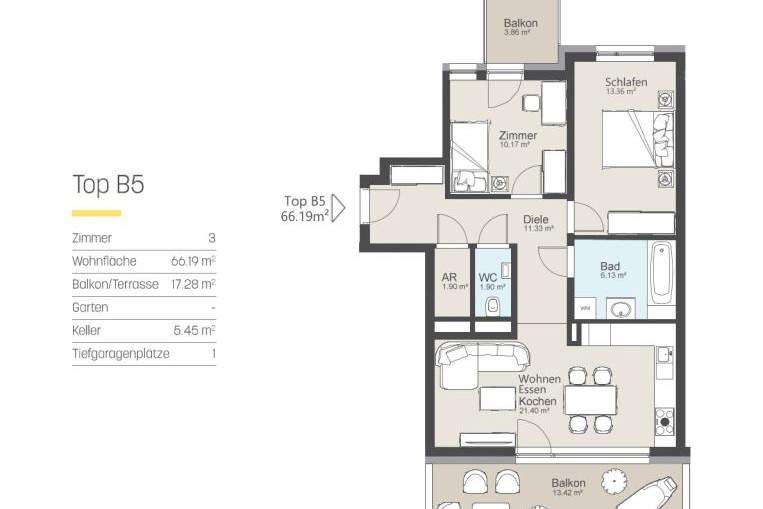 3 Zimmerwohnung mit 2 Balkone und Tiefgaragenplatz ( Coming Soon ab 01.01.2026), Wohnung-miete, 1.430,00,€, 4040 Linz(Stadt)
