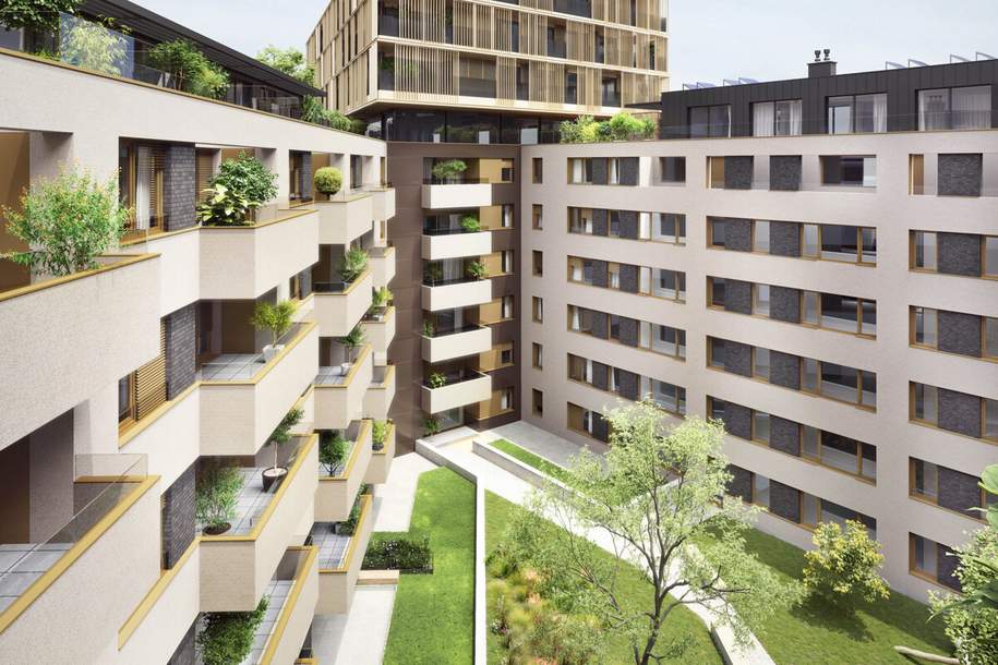 Garten view at the 5th floor: Directly at the main train station: Commission-free + Completion in October, Wohnung-kauf, 410.000,€, 1100 Wien 10., Favoriten