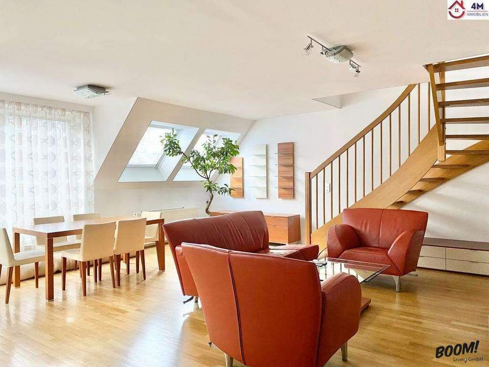 Dachgeschoss-Maisonette-Wohnung 153m2 auf 3 Etagen mit Rooftop-Terrasse und 360° Panorama-Blick über Wien /nähe Weinbergen // 1 Garagenplätz