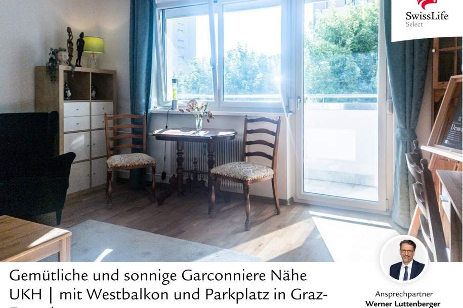 Gemütliche und sonnige Garconniere Nähe UKH | mit Westbalkon und Parkplatz in Graz-Eggenberg, Wohnung-kauf, 125.000,€, 8020 Graz(Stadt)
