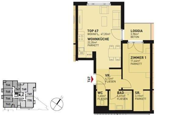 2-Zimmer-Neubauwohnung inkl. Komplettküche, Loggia Außenfläche und Kellerabteil - U3 und S-Bahn Simmering direkt gegenüber