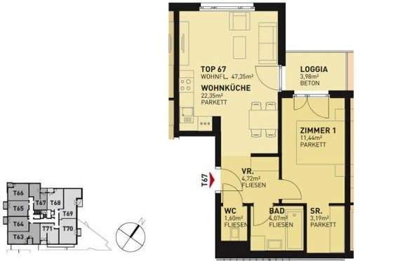 2-Zimmer-Neubauwohnung inkl. Komplettküche, Loggia Außenfläche und Kellerabteil - U3 und S-Bahn Simmering direkt gegenüber, Wohnung-miete, 799,99,€, 1110 Wien 11., Simmering