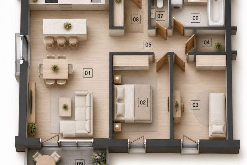 GUT AUFGETEILT: Moderne 3-Zimmer-Wohnung mit Balkon, Wohnung-miete, 912,89,€, 8054 Graz(Stadt)