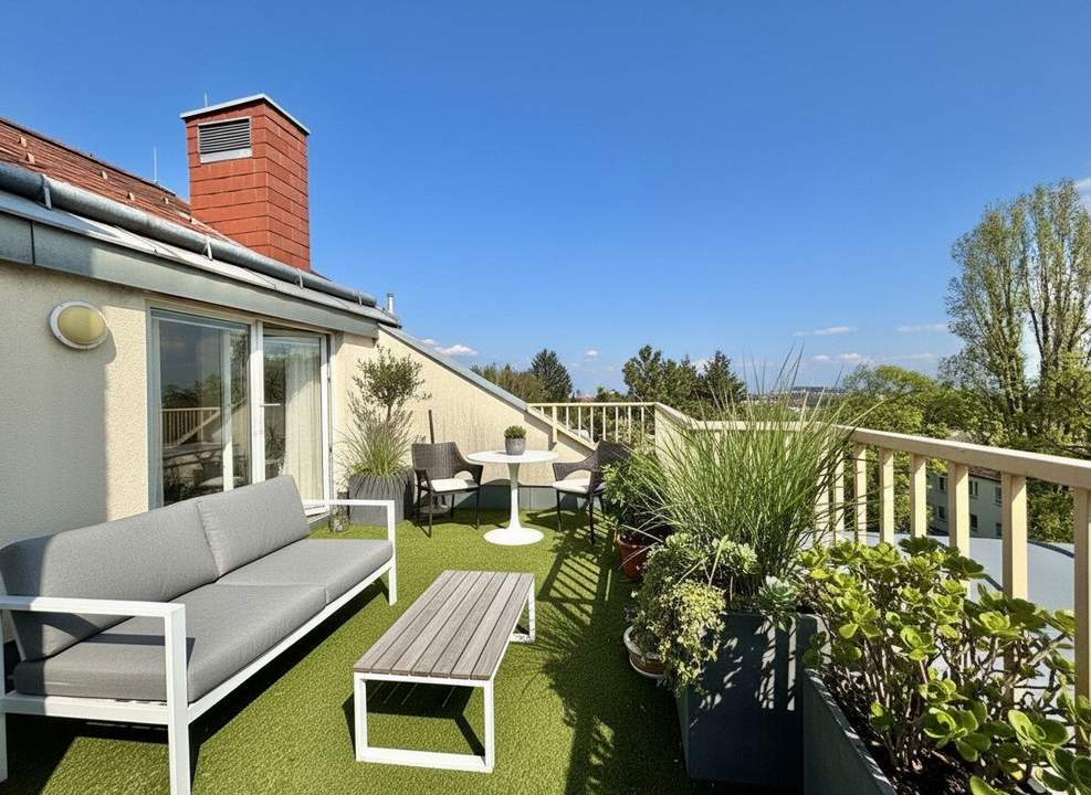 Südwest-Dachterrasse und Frühstücksbalkon | Ruhelage am Wilheminenberg | Tiefgaragenstellplatz | U3 Ottakring