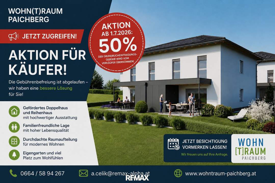 BAUSTART - GEFÖRDERTES Mittelreihenhaus I WOHNTRAUM PAICHBERG