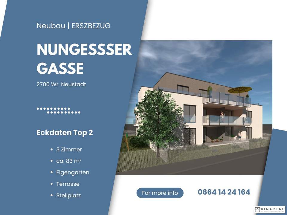 Neubauprojekt - Nungessergasse | 3 Zimmer | Terrasse &amp; Garten | Belagsfertig | inkl. PKW-Stellplatz | TOP 2