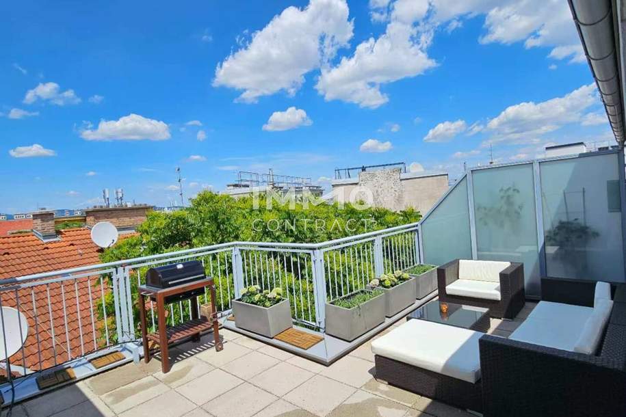 Exklusive DG Wohnung ohne Dachschrägen! Uneinsehbare Dachterrasse mit Panoramablick! Kamin vorhanden!, Wohnung-legalform.mietkauf, 1.080.000,€, 1050 Wien 5., Margareten
