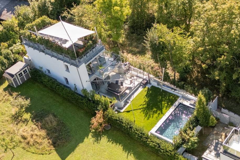 Exklusives Weinberg-Refugium: unverbaubarer Panoramablick in absoluter Ruhelage I hightech Pool I Dachterrasse mit Whirlpool I Erdwärme, Solarpaneele, Fußbodenheizung, Kühldecke, Haus-kauf, 1.748.000,€, 1190 Wien 19., Döbling