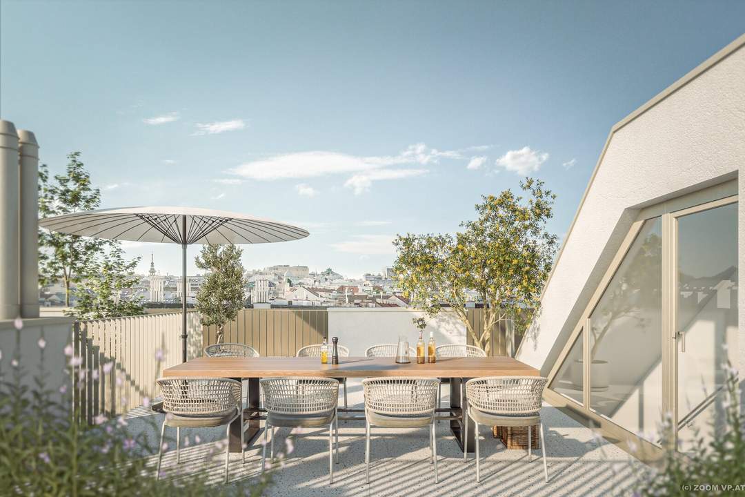 Naschmarkt, 2-Zimmer Erstbezug mit 9 m² Loggia und 29 m² Dachterrasse