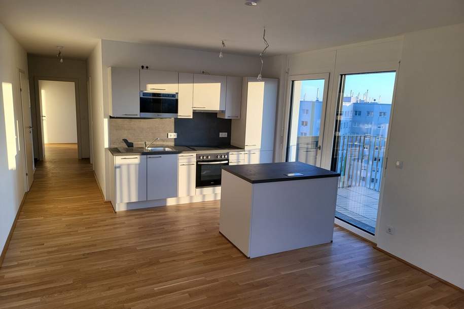Exklusiver Neubau im 10. Stock mit Seeblick, Kochinsel & großzügigem Balkon – moderne 3-Zimmer-Wohnung, Wohnung-miete, 1.299,99,€, 1220 Wien 22., Donaustadt