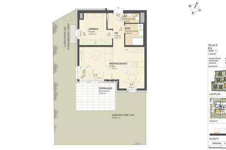 KREMSER WOHNDOMIZIL2Zi- 50qm- Gartenwohnung, Lift, Tiefgarage, in beliebter Grünruhelage, Wohnung-kauf, 265.000,€, 3500 Krems an der Donau(Stadt)