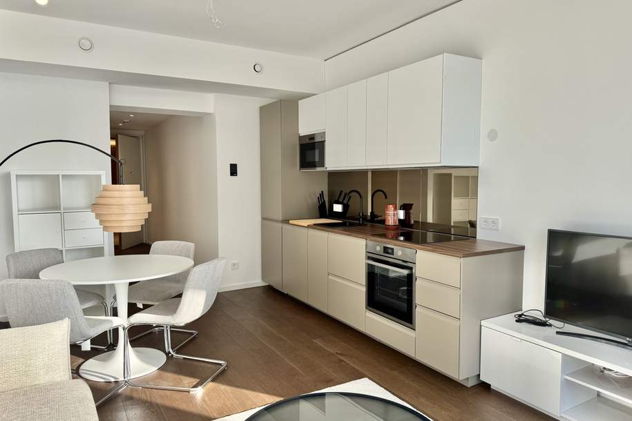 42. Etage! Möbliert - Doorman, Gym, Pool UND den schönsten Ausblick auf Kahlenberg, Wohnung-miete, 2.250,00,€, 1220 Wien 22., Donaustadt