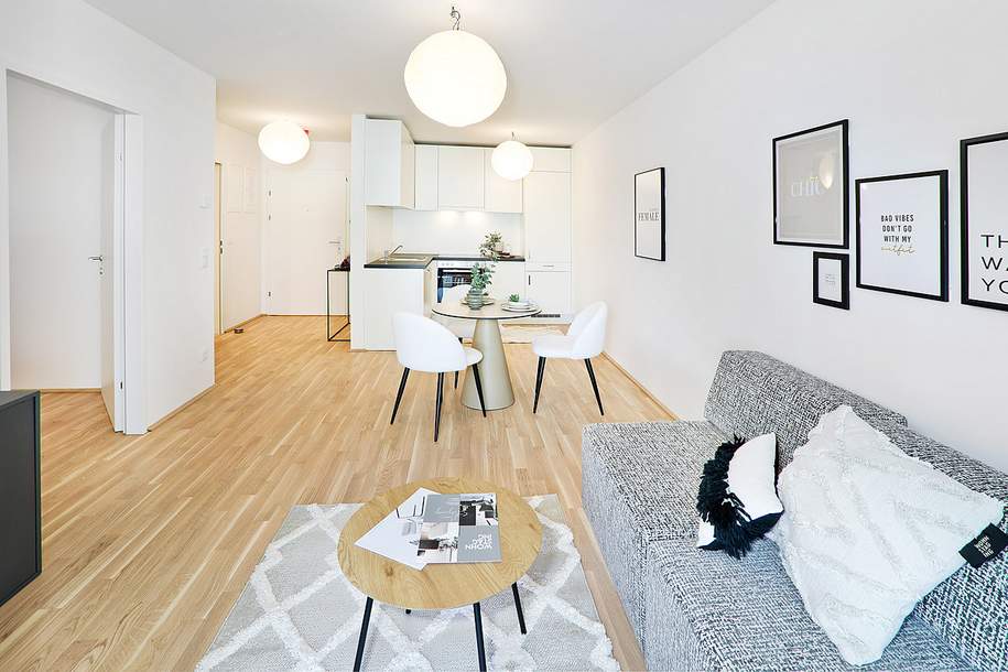 Neu am Markt: 2-Zimmer-Wohnung im Niedrigenergiehaus | Balkon, Fußbodenheizung, Kellerabteil, U2, Wohnung-miete, 799,00,€, 1220 Wien 22., Donaustadt