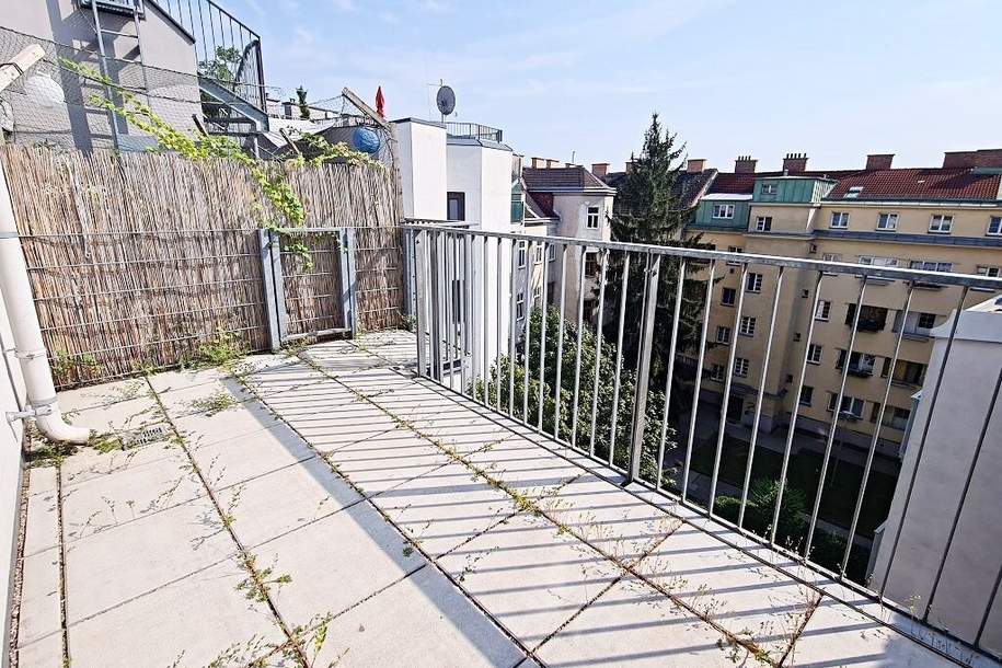 DACHGESCHOSS, ROLLINGERGASSE, 63 m2 Maisonette mit 12 m2 Terrasse, Wohnküche, 1 Zimmer, Wannenbad, Parketten, Wohnung-miete, 1.164,37,€, 1120 Wien 12., Meidling