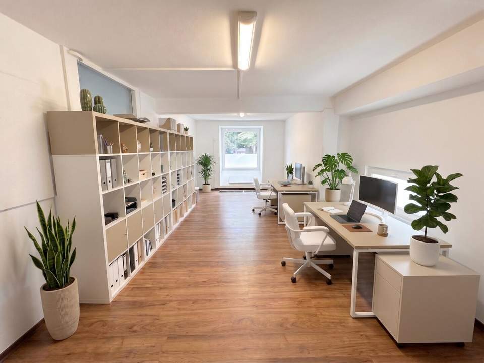 ALL-INCLUSIVE-MIETE: Großzügiges Büro mit Gartenblick, Glasfaser-Internet, Parkplatz u. v. m. – PROVISIONSFREI!