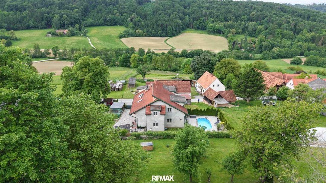 Haus mit Pool &amp; Kleinlandwirtschaft inkl. Bauland, Freiland &amp; Wald in idyllischer Lage!