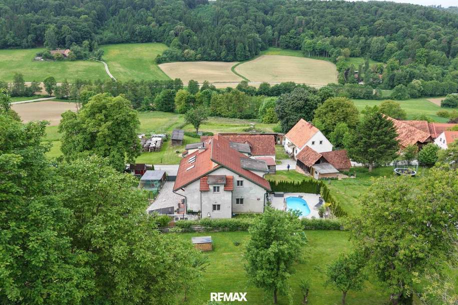 Haus mit Pool &amp; Kleinlandwirtschaft inkl. Bauland, Freiland &amp; Wald in idyllischer Lage!, Haus-kauf, 759.000,€, 8200 Weiz