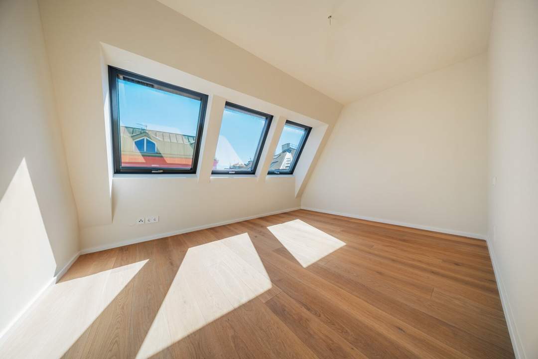 ESSENZ NO. 1 - Dachgeschoss-Erstbezug (54 m²) mit wenig Schrägen | 8 m² Balkon, 2 Zimmer