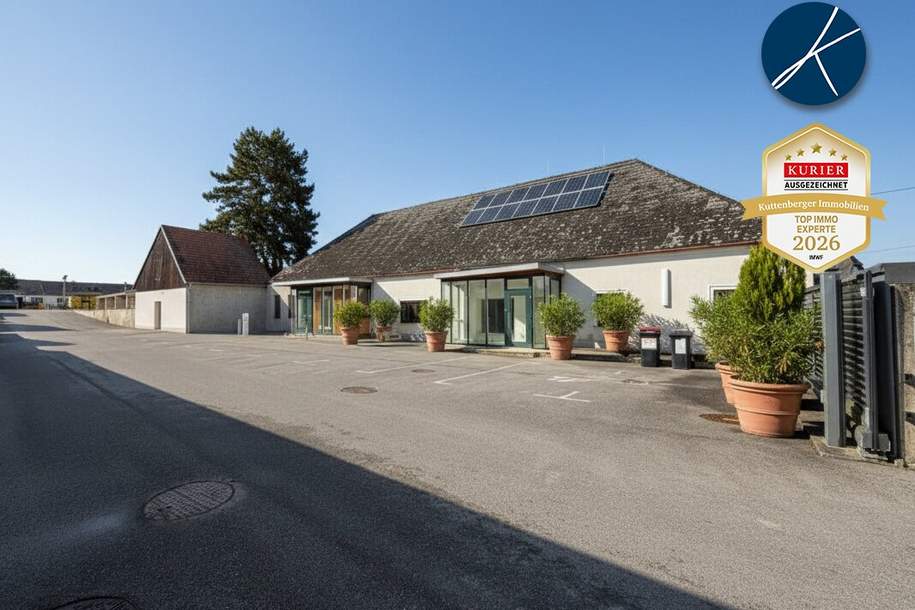 Firmensitz / Betriebsobjekt mit 320m² Büros, 400m² Hallen/Garagen & 750m² Lagerplatz, Gewerbeobjekt-miete, 5.200,00,€, 3500 Krems an der Donau(Stadt)