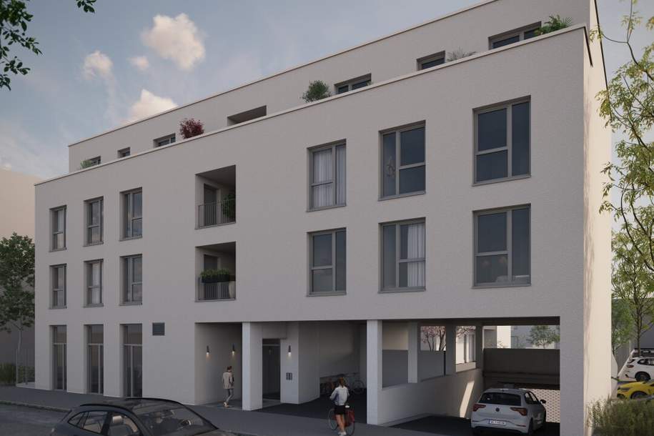 Neubau-Kleinwohnung mit ca. 50 m² + 23,03 m² Terrasse -Mietbeginn ca. Oktober 2023, Wohnung-miete, 837,19,€, 4600 Wels(Stadt)