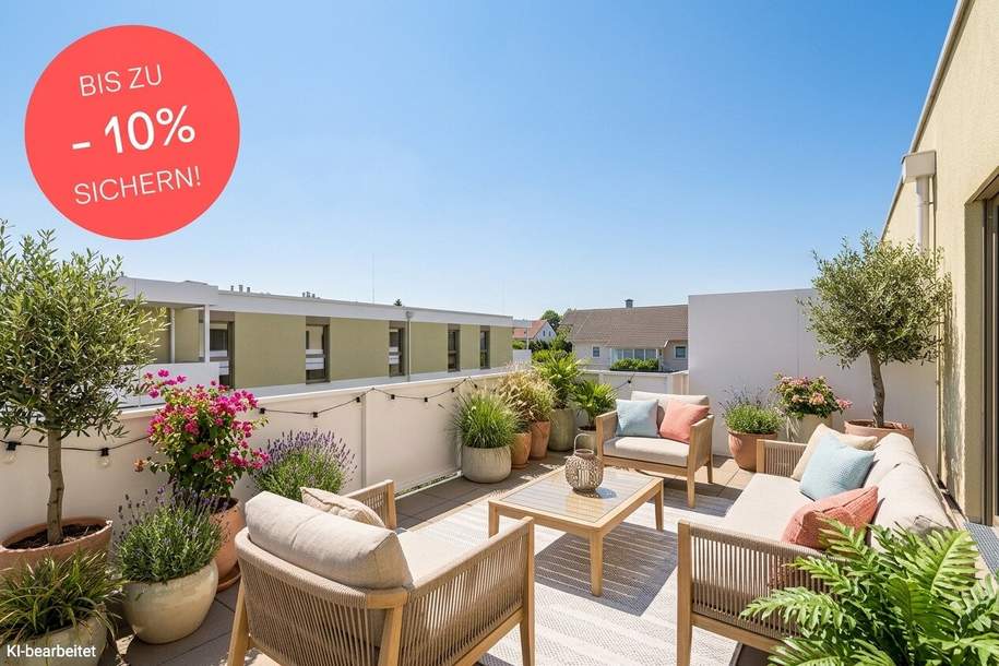 BIS ZU -10% PREISNACHLASS! Nach Süden ausgerichtete 3-Zimmer-Wohnung mit Rundum-Dachterrasse | Weitblick | Provisionsfrei, Wohnung-kauf, 366.000,€, 2540 Baden