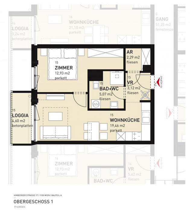 2-Zimmer-Neubauwohnung inkl Einbauküche, Loggia Außenfläche und Kellerabteil / HS17 Top A-15
