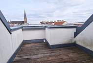 FERNBLICK, DACHGESCHOSS, 59 m2 Maisonette mit 13 m2 Terrasse, 2 Zimmer, Komplettküche, Duschbad, Parketten, Speckbachergasse