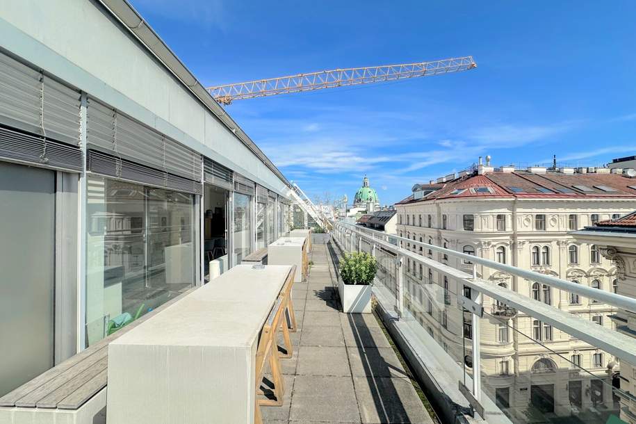 Dachgeschoßbüro mit Terrassen im exklusiven Botschaftsviertel nahe Karlsplatz, Gewerbeobjekt-miete, 5.097,09,€, 1040 Wien 4., Wieden