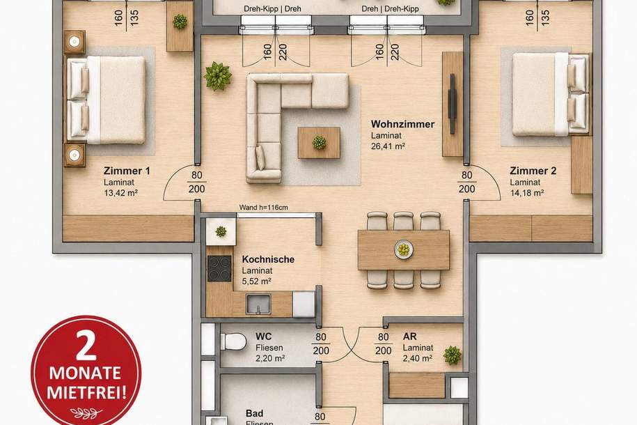 2 MONATE MIETFREI | Charmantes Zuhause mit Balkon, Wohnung-miete, 977,15,€, 8020 Graz(Stadt)