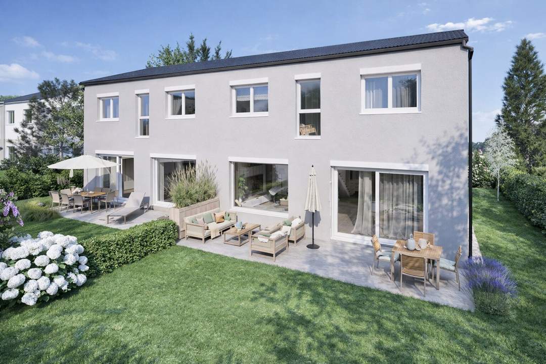 Doppelhaushälfte | 121 m² Wohnfläche &amp; bis zu 3 Meter Raumhöhe | Garten, 2 Parkplätzen | Ziegelmassivbauweise