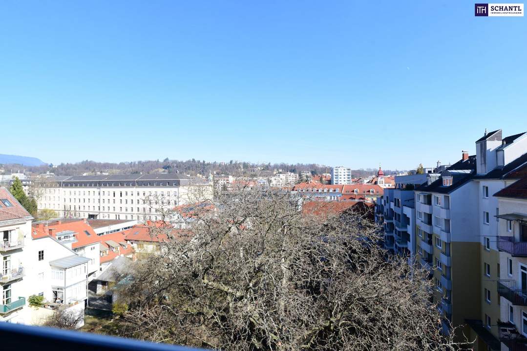 IM HERZEN VON GRAZ: Stylishe 2-Zimmer-Wohnung mit Panoramablick auf den Schlossberg – Toplage in Geidorf! Gleich anrufen und begeistern lassen!