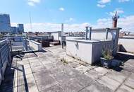 TERRASSENHIT, U1-NÄHE, 84 m2 Dachgeschoß mit 30 m2 Terrasse, 2 Zimmer, Wohnküche, 2 Bäder, Parketten, Viktorgasse