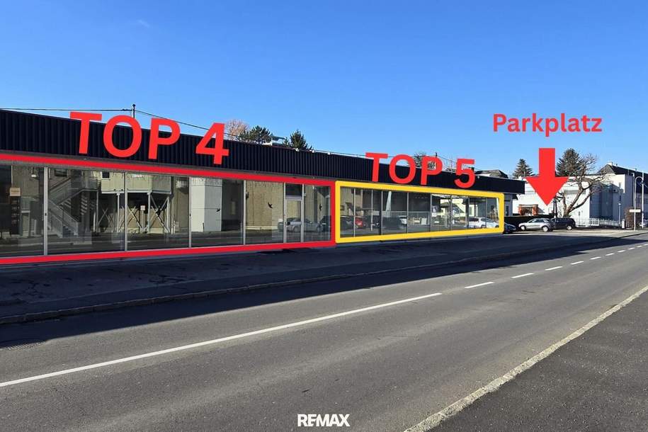 Attraktives Geschäftslokal in bester Auto-Frequenzlage von Leibnitz – 132 m² mit großer Glasfront Top 4, Gewerbeobjekt-miete, 1.622,00,€, 8430 Leibnitz