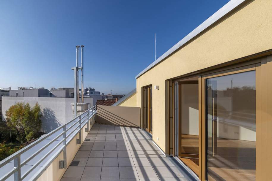 Exklusive Dachgeschoßwohnung mit Traumküche & Sonnenterrasse | Erstbezug | Zentrale Lage zwischen Innenstadt und Bahnhof | Tiefgaragenplatz anmietbar, Wohnung-miete, 1.630,00,€, 2700 Wiener Neustadt(Stadt)