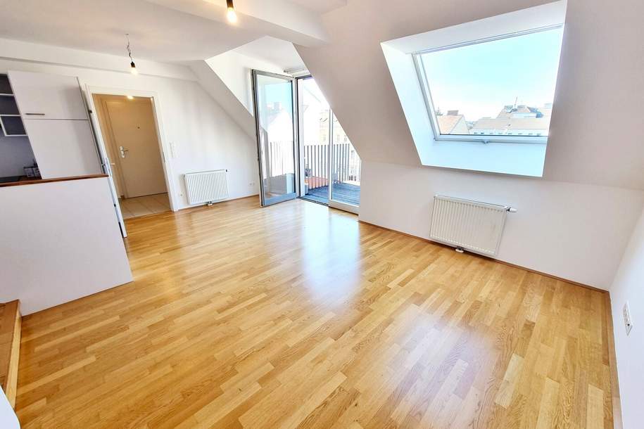 Neuer Preis! WOW! Stylisch Wohnen im Dachgeschoss! Hofseitiger West-Balkon + Perfekte Raumaufteilung + Perfekte Infrastruktur + Ruhige Seitengasse + Toller Fernblick!, Wohnung-kauf, 429.000,€, 1100 Wien 10., Favoriten