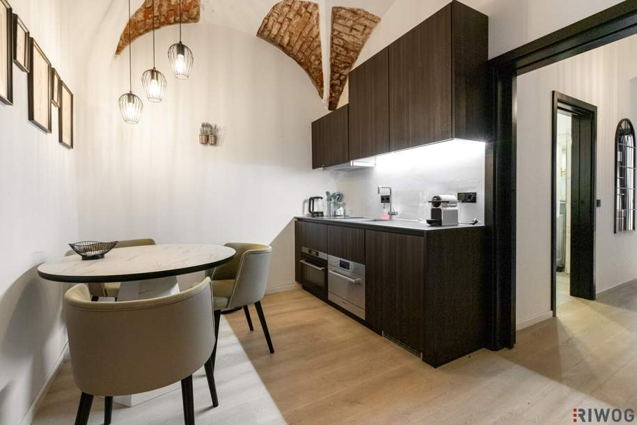 Stilvoller 37 m²-Altbau in 1190 – Gewölbedecken, Designbad & Einbauküche – Wohnen beim Weingarten, Wohnung-miete, 1.494,16,€, 1190 Wien 19., Döbling