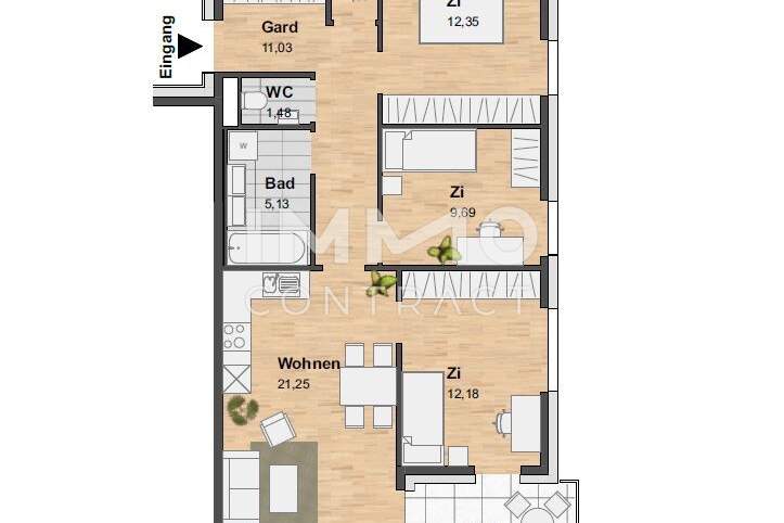 4-ZIMMER WOHNUNG MIT BALKONTERRASSE IM NEUEN STADTTEIL REININGHAUS MIT 1. MONAT GRATISAKTION, Wohnung-miete, 1.228,99,€, 8020 Graz(Stadt)