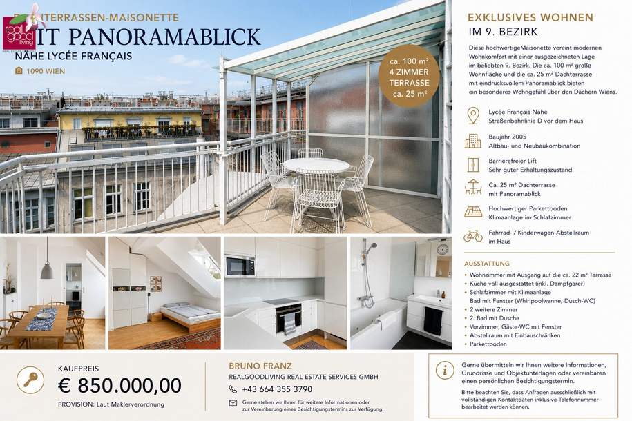 Dachterrassen-Maisonette mit Panoramablick in Bestlage des 9. Bezirks – Nähe Lycée Français, Wohnung-kauf, 850.000,€, 1090 Wien 9., Alsergrund