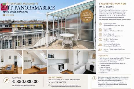 Dachterrassen-Maisonette mit Panoramablick in Bestlage des 9. Bezirks – Nähe Lycée Français, Wohnung-kauf, 850.000,€, 1090 Wien 9., Alsergrund