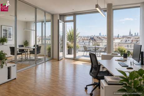 Ca. 657,45 m² Bürofläche mit Terrassen zu vermieten – Bürogrößen individuell anpassbar und mit Fernblick bis zum Stephansdom, Gewerbeobjekt-miete, 13.351,69,€, 1120 Wien 12., Meidling
