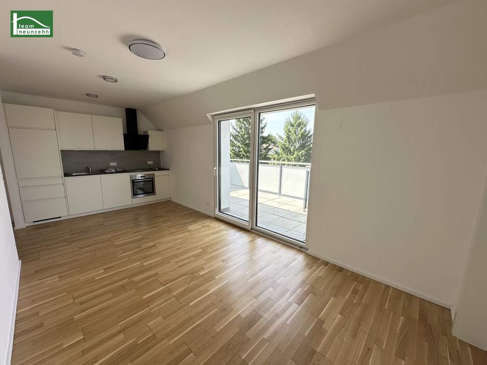 Wohnen im Grünen! Klimatisierte Wohnung mit Weitblick und großer Terrasse in Essling! Lobau und Kirschenallee ums Eck!